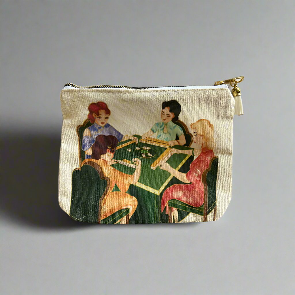 Ladies Playing Mahjong Accessory Bag with Tassel - Mahj USA