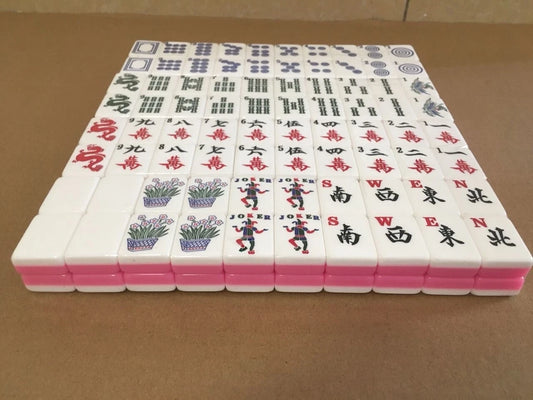 AMERICAN MAH JONGG SET PINK & WHITE MAHJONG 160 TILES JESTER JOKER EASY TO READ
