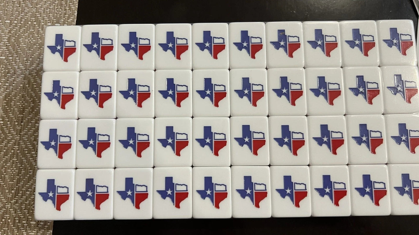 TEXAS MAH JONGG SET LARGER TILES ENGRAVED RED BLUE COWBOY JOKER MAHJONG MAJONG