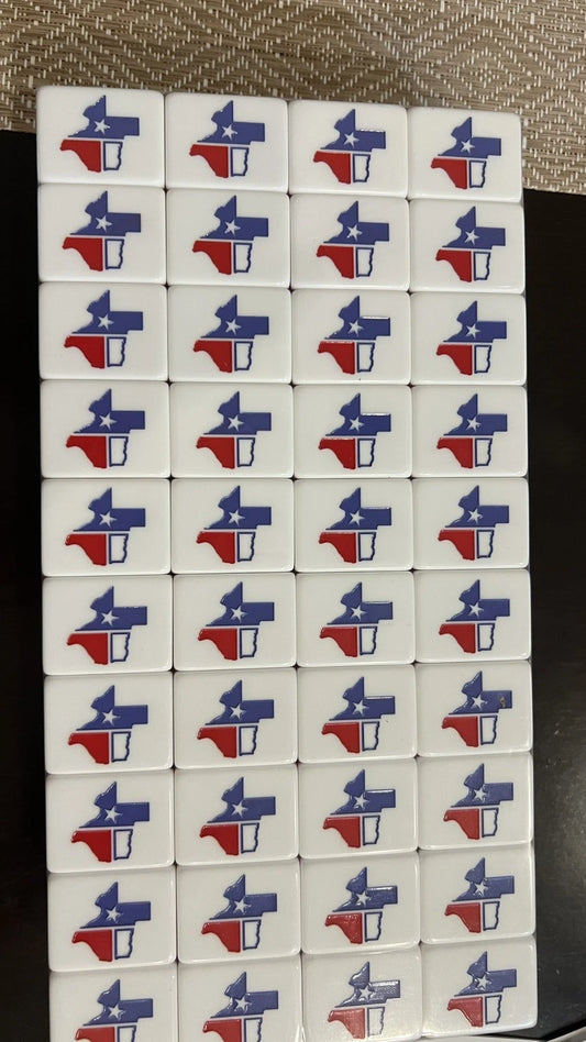 TEXAS MAH JONGG SET LARGER TILES ENGRAVED RED BLUE COWBOY JOKER MAHJONG MAJONG