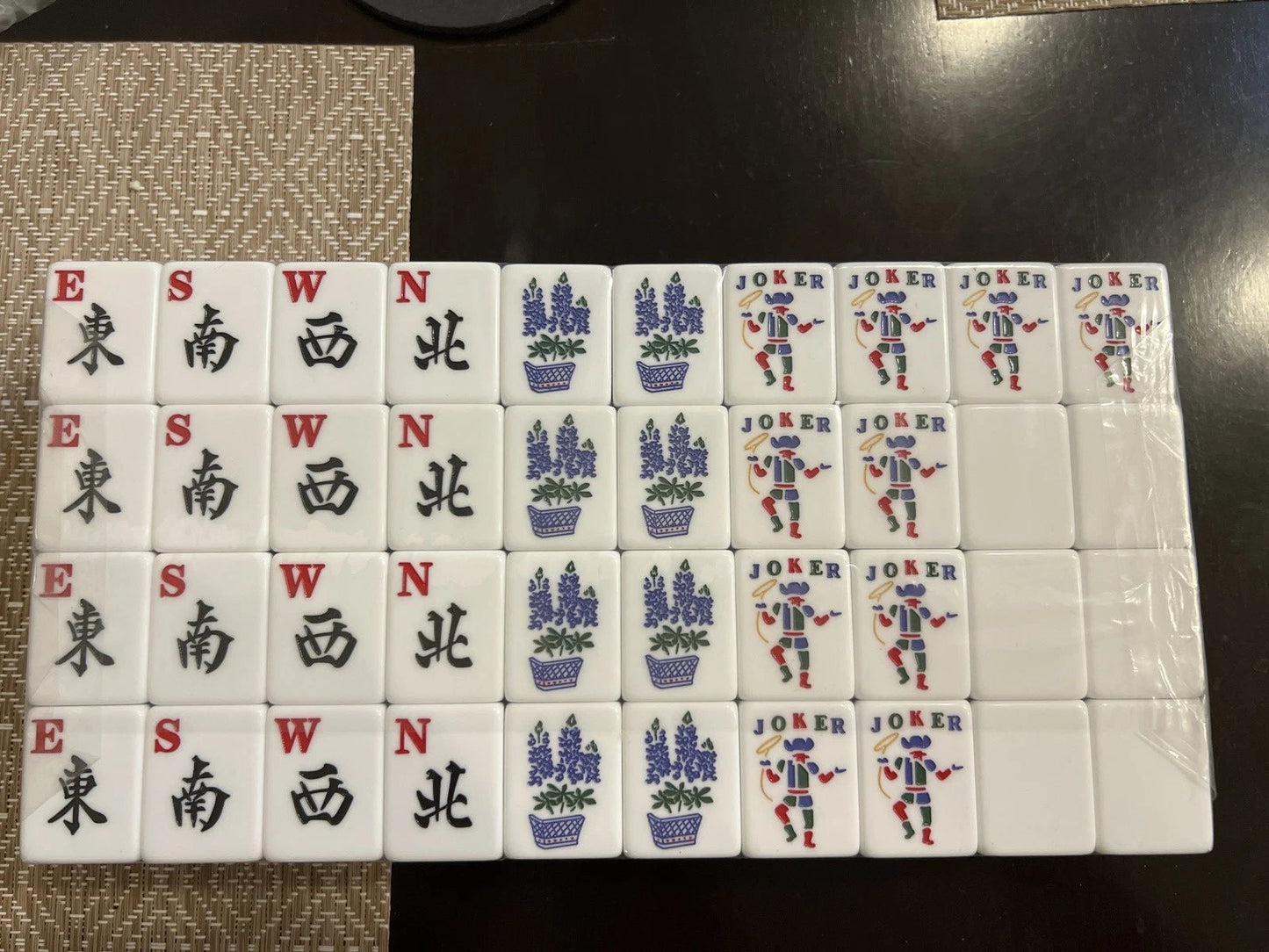 TEXAS MAH JONGG SET LARGER TILES ENGRAVED RED BLUE COWBOY JOKER MAHJONG MAJONG
