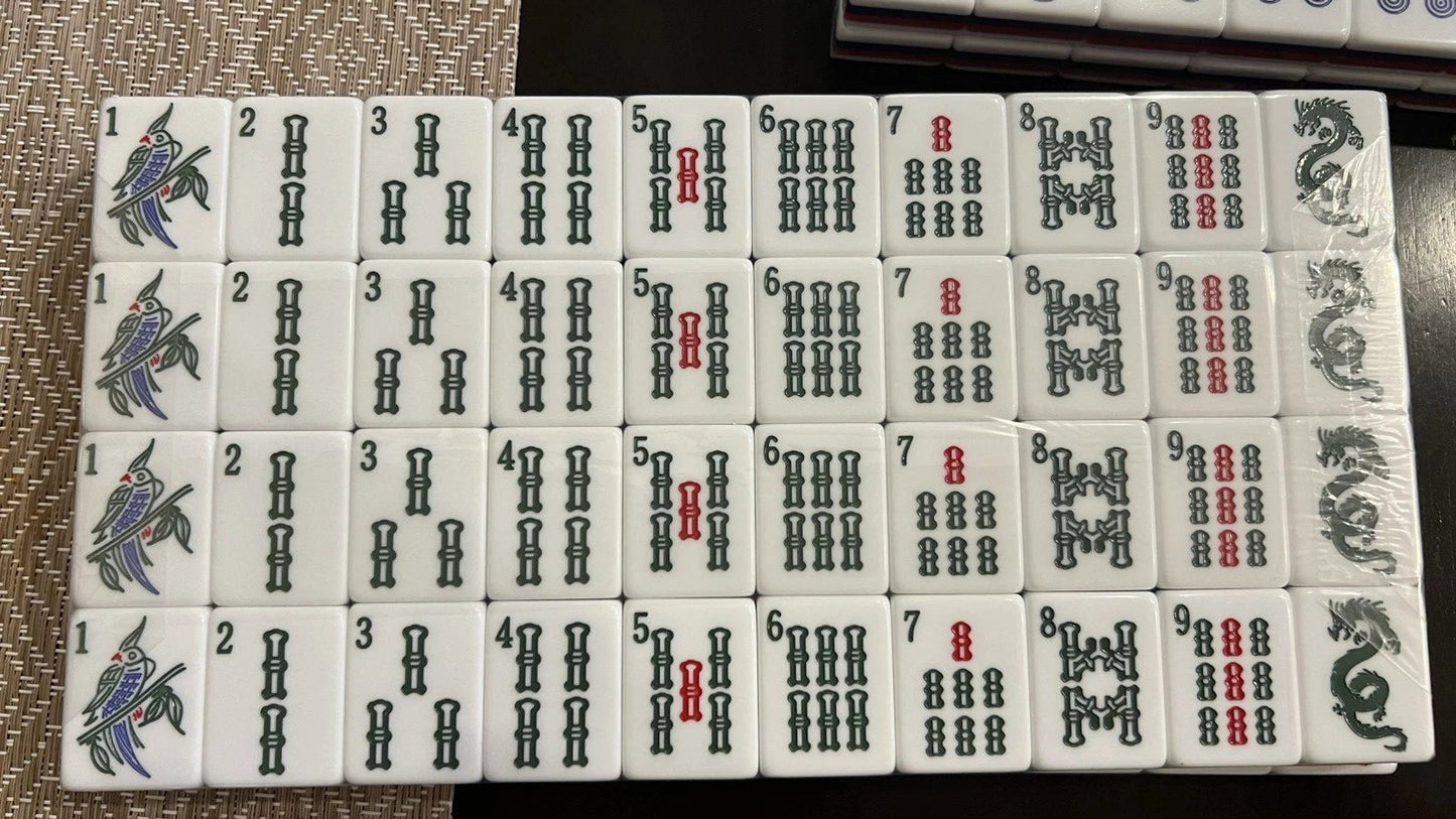 TEXAS MAH JONGG SET LARGER TILES ENGRAVED RED BLUE COWBOY JOKER MAHJONG MAJONG