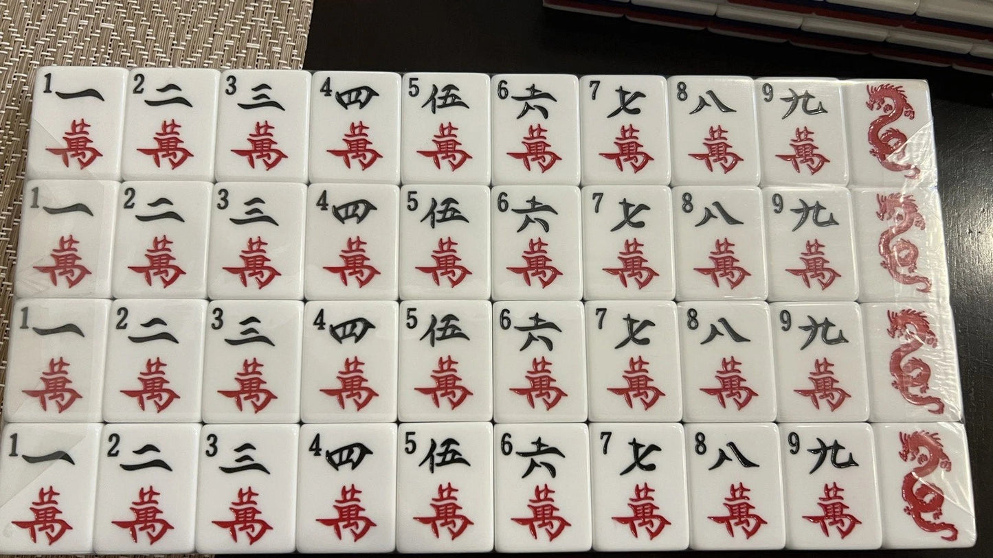 TEXAS MAH JONGG SET LARGER TILES ENGRAVED RED BLUE COWBOY JOKER MAHJONG MAJONG